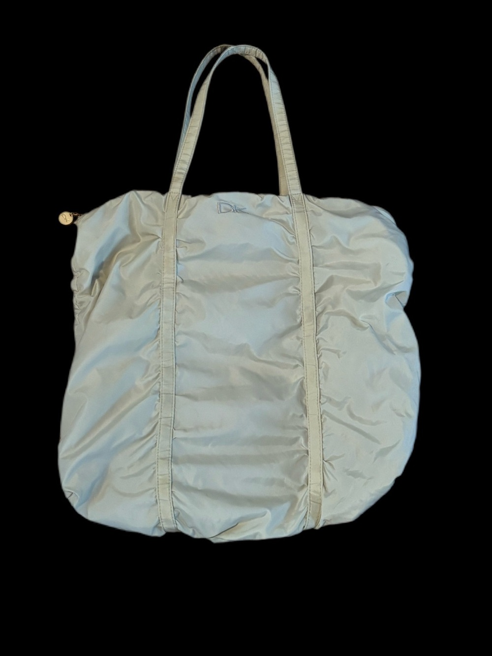 Vintage Donna Karan Cosmetics Ruched Nylon Tote Bag – Light Beige